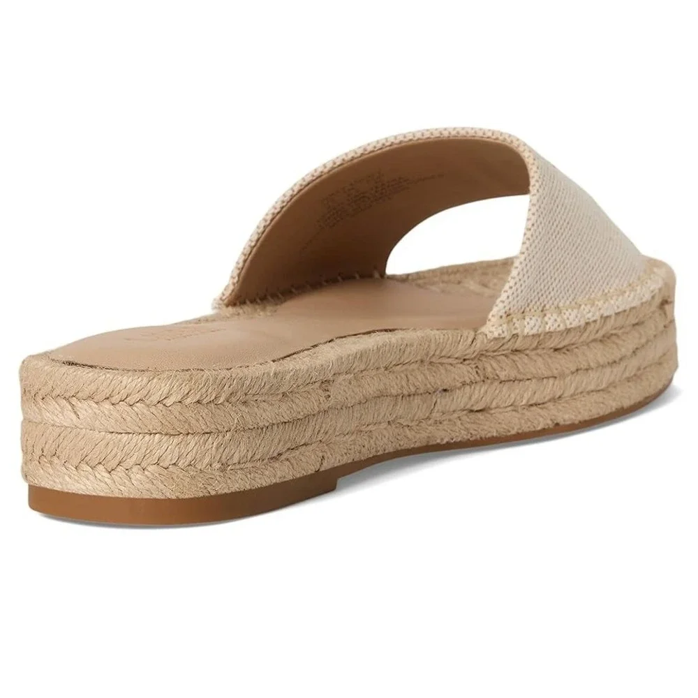 Lauren Ralph Lauren Polly Cross-Dyed Canvas Espadrille Wedge Sandals Natural 6B